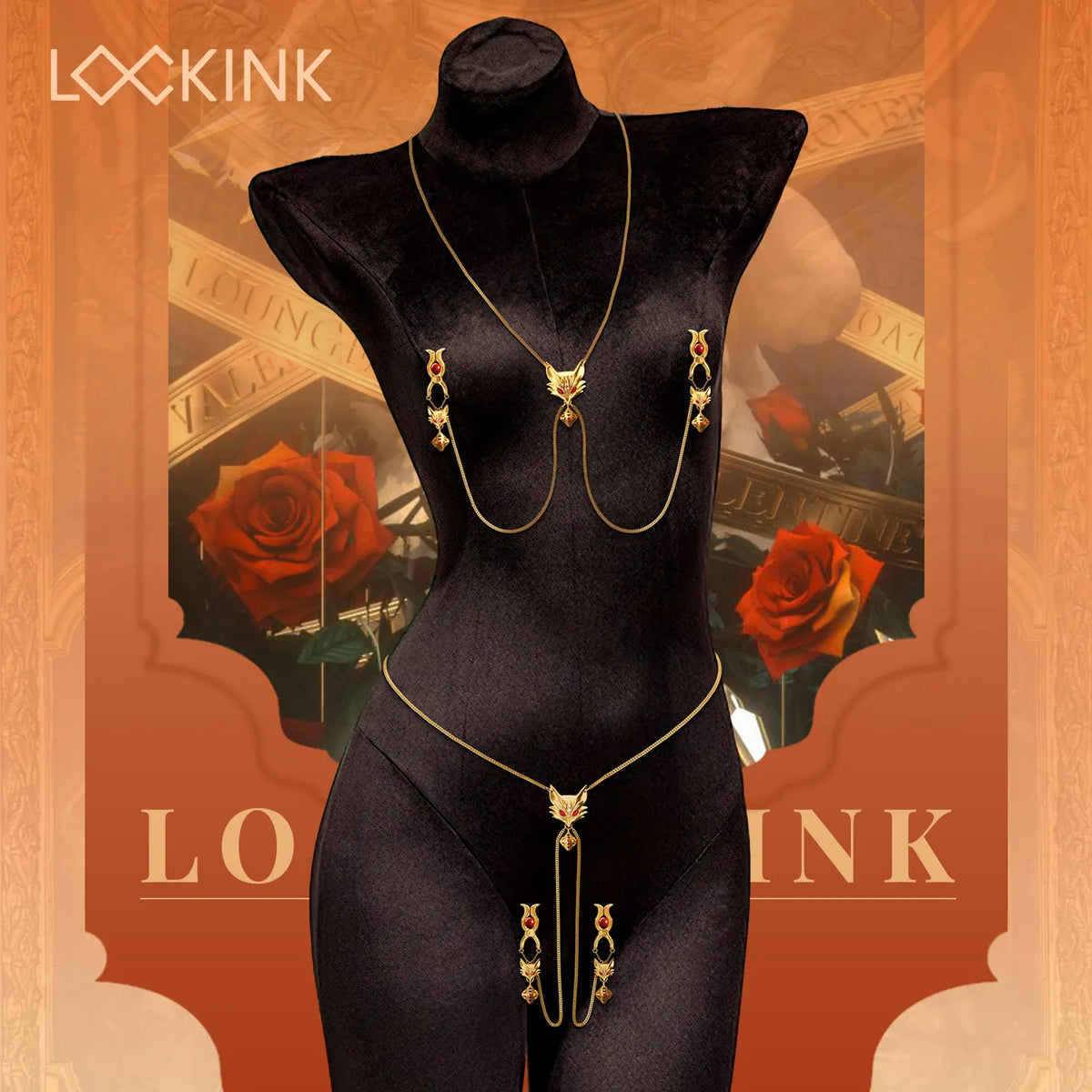 LOCKINK Phantom Fox | Couple‘s Secret Gold Nipple Clamps & Intimate Clip Body Chain