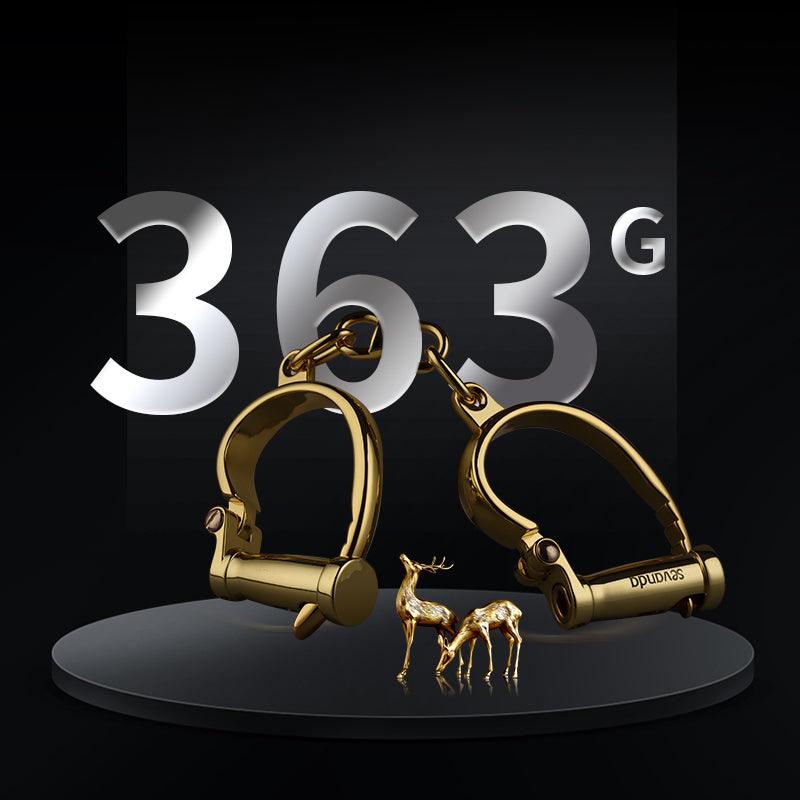 SEVANDA gold handcuffs set photographed with the 363 g weight mark